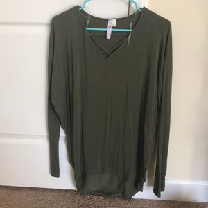 Long sleeve green cross front shirt